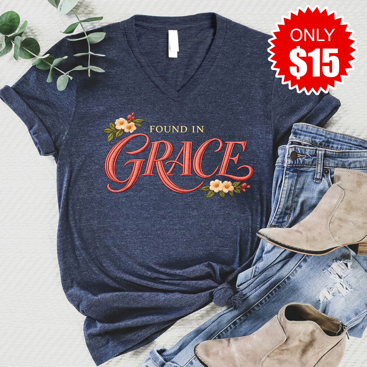 Found In Grace V-Neck - Heather Navy - 15