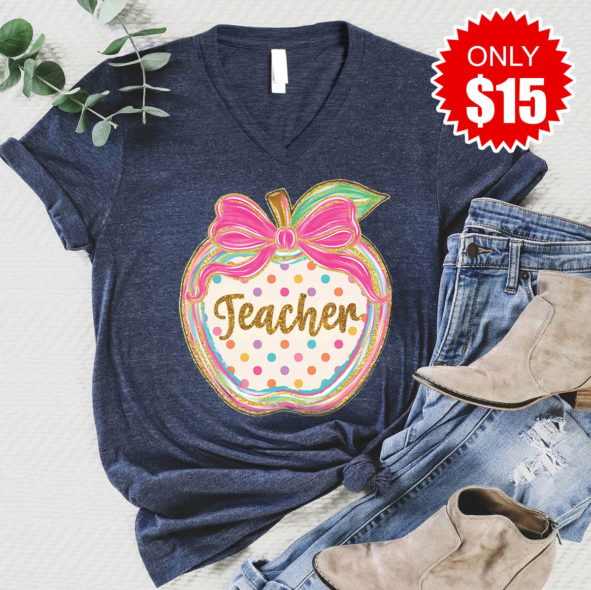 Teacher V-Neck - Heather Navy - 15