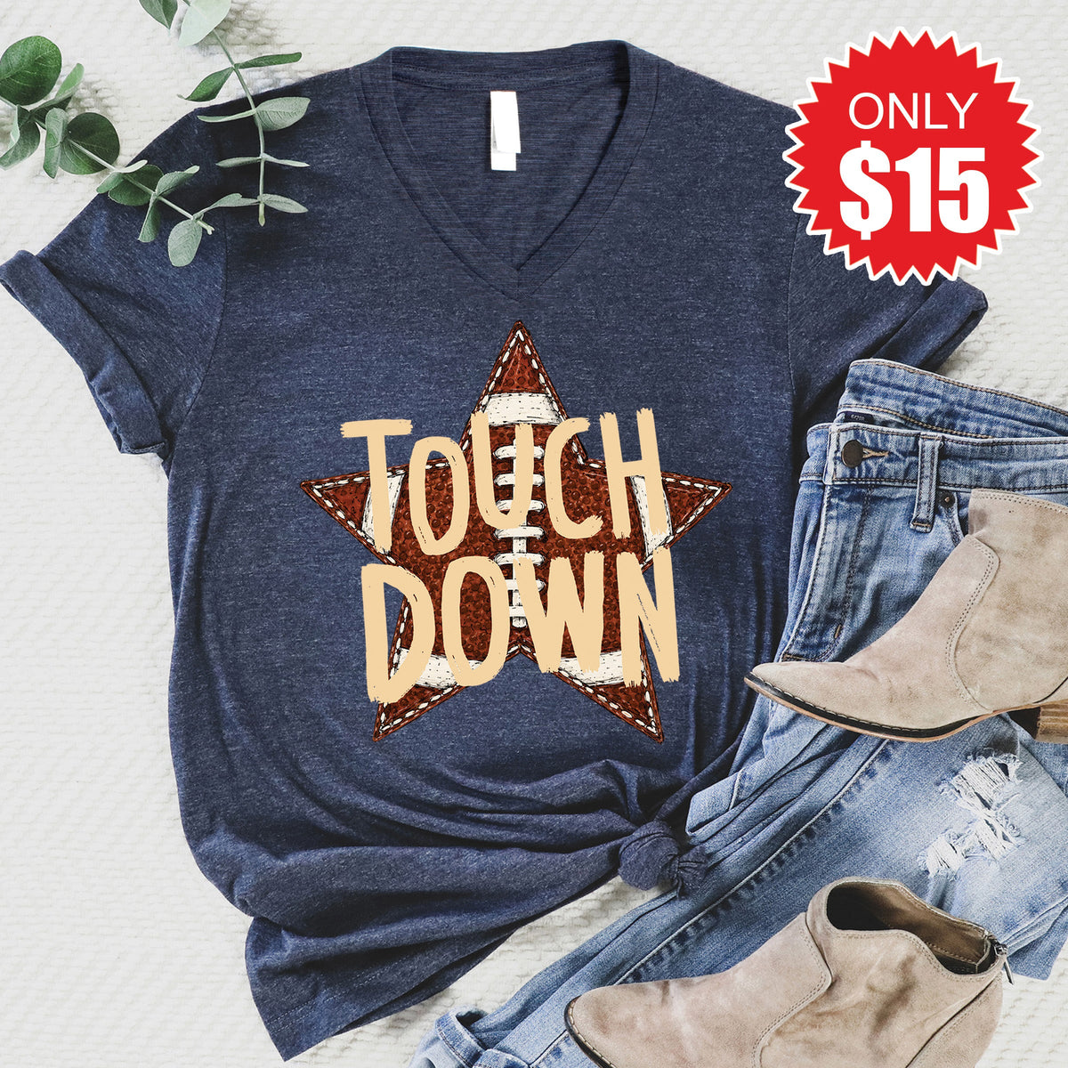 Touch Down Star V-Neck - Heather Navy - 15