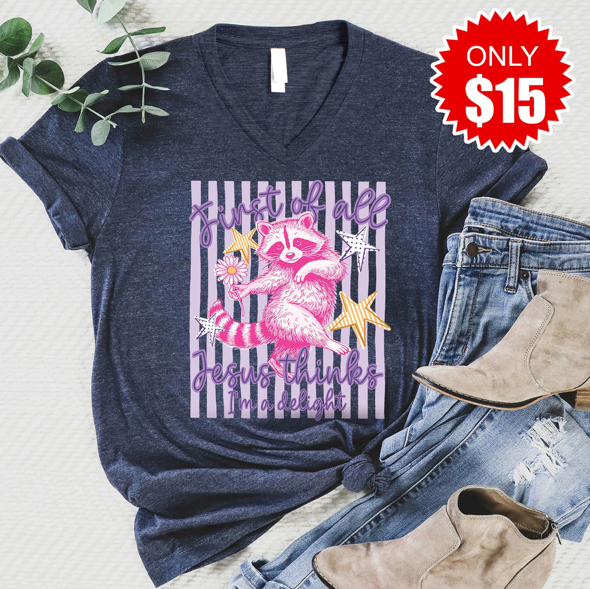 Jesus Thinks Im A Delight V-Neck - Heather Navy - 15