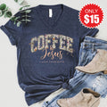 Coffee and Jesus V-Neck - Heather Navy - 15