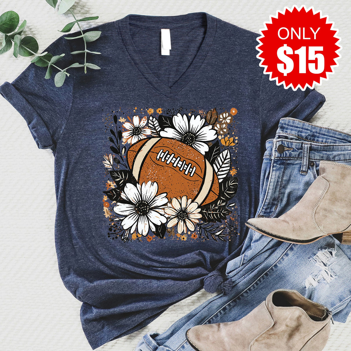 Football V-Neck - Heather Navy - 15