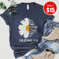 I Can Do All Things Daisy V-Neck - Heather Navy - 15