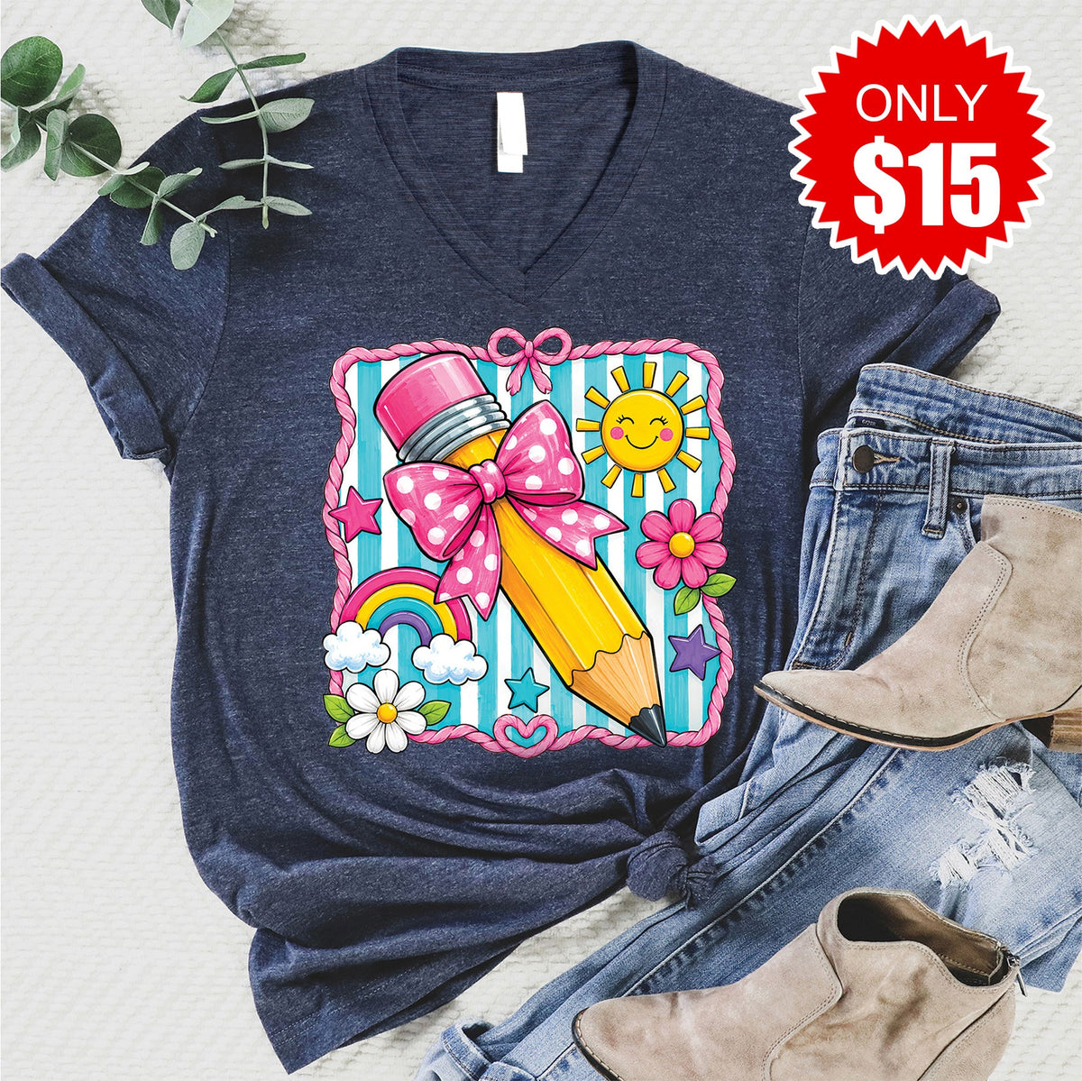 Pencil V-Neck - Heather Navy - 15