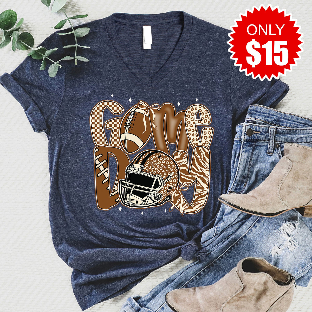 Game Day Leopard V-Neck - Heather Navy - 15