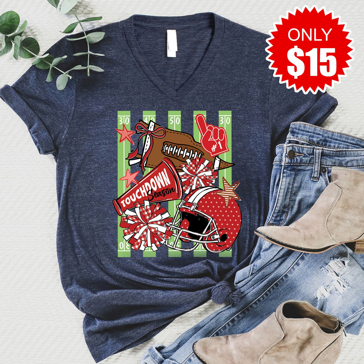 Touchdown Season V-Neck - Heather Navy - 15