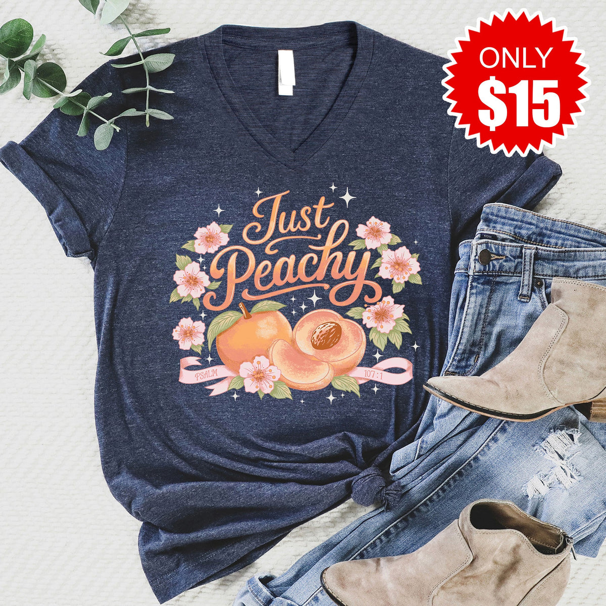 Just Peachy V-Neck - Heather Navy - 15