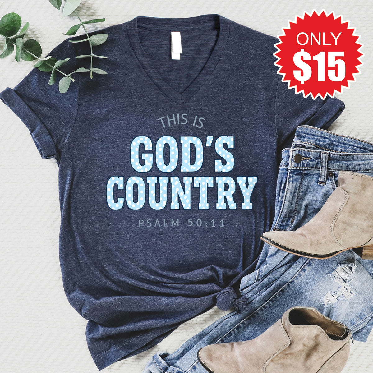 God's Country V-Neck - Heather Navy - 15