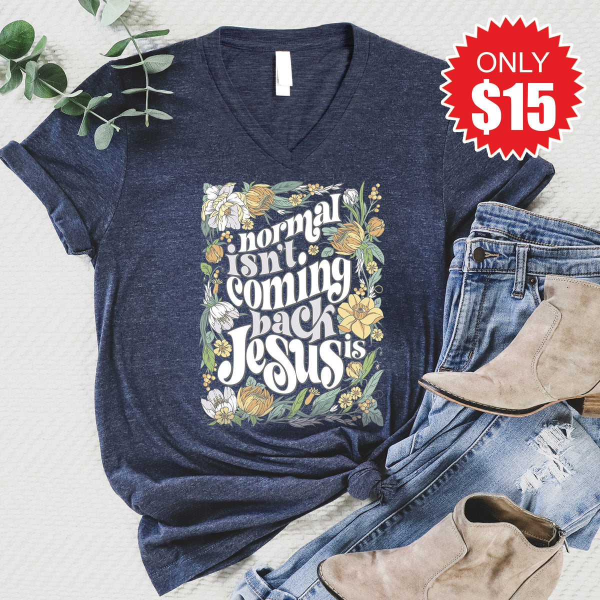 Normal Isn't Coming Back V-Neck - Heather Navy - 15
