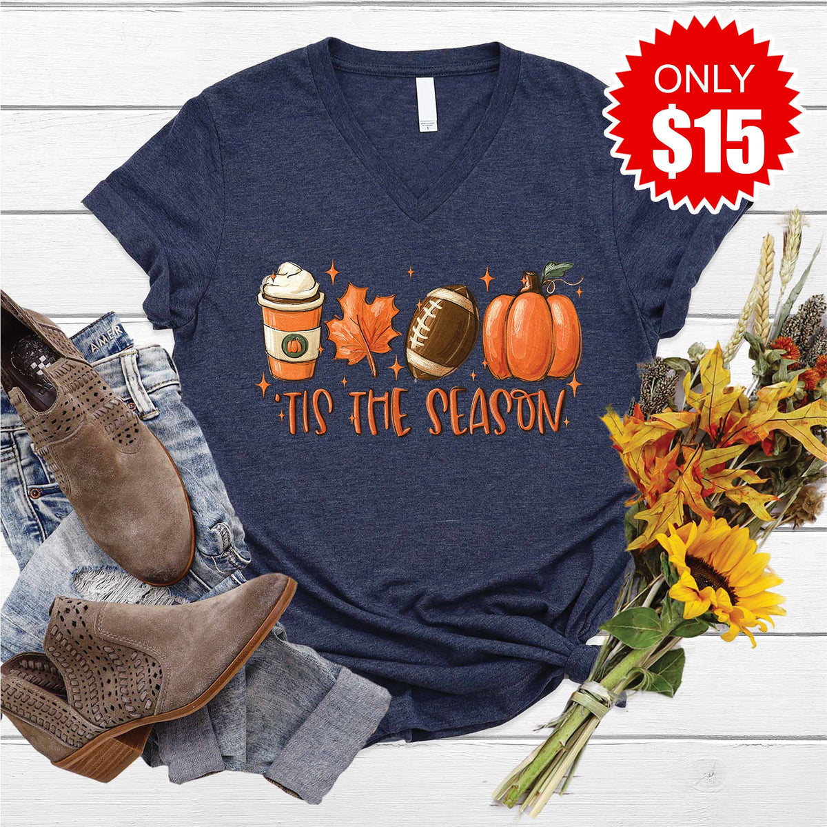 Tis The Season V-Neck - Heather Navy - 15
