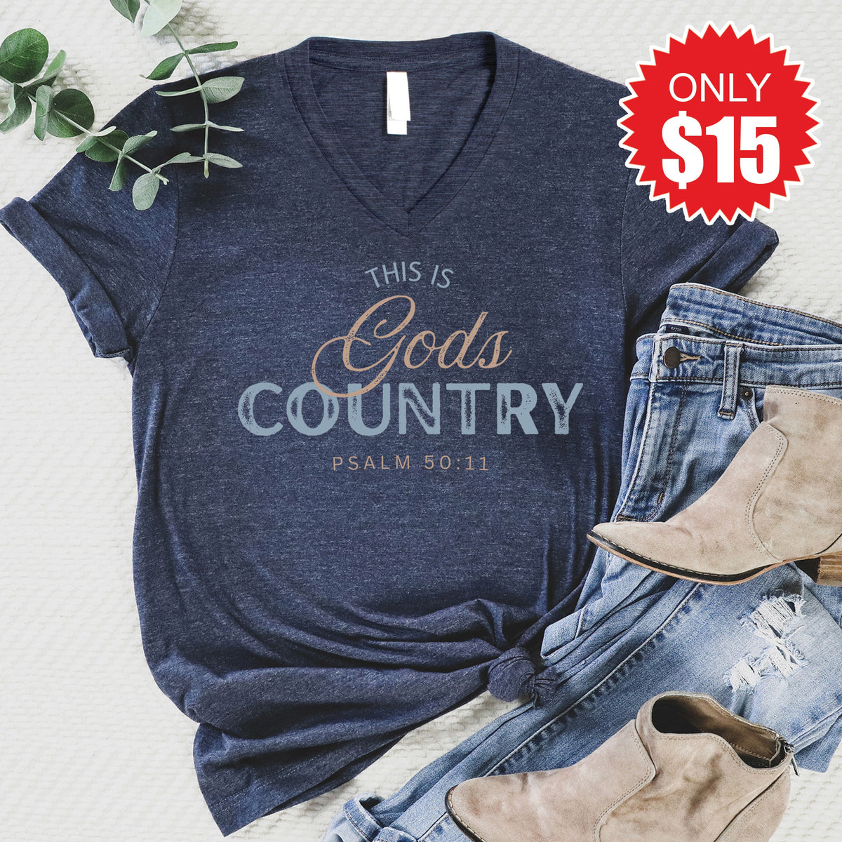 God's Country V-Neck - Heather Navy - 15