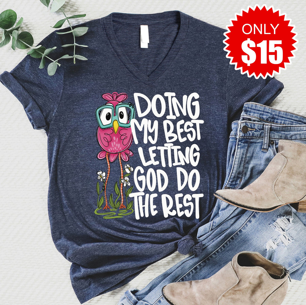 Doing My Best V-Neck - Heather Navy - 15
