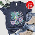 Floral Seahorse V-Neck - Heather Navy - 15