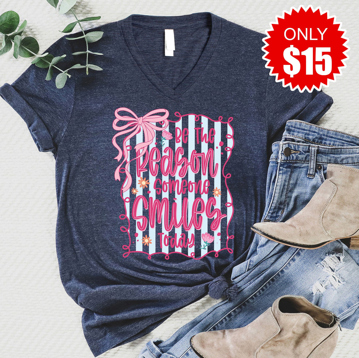 Be The Reason V-Neck - Heather Navy - 15