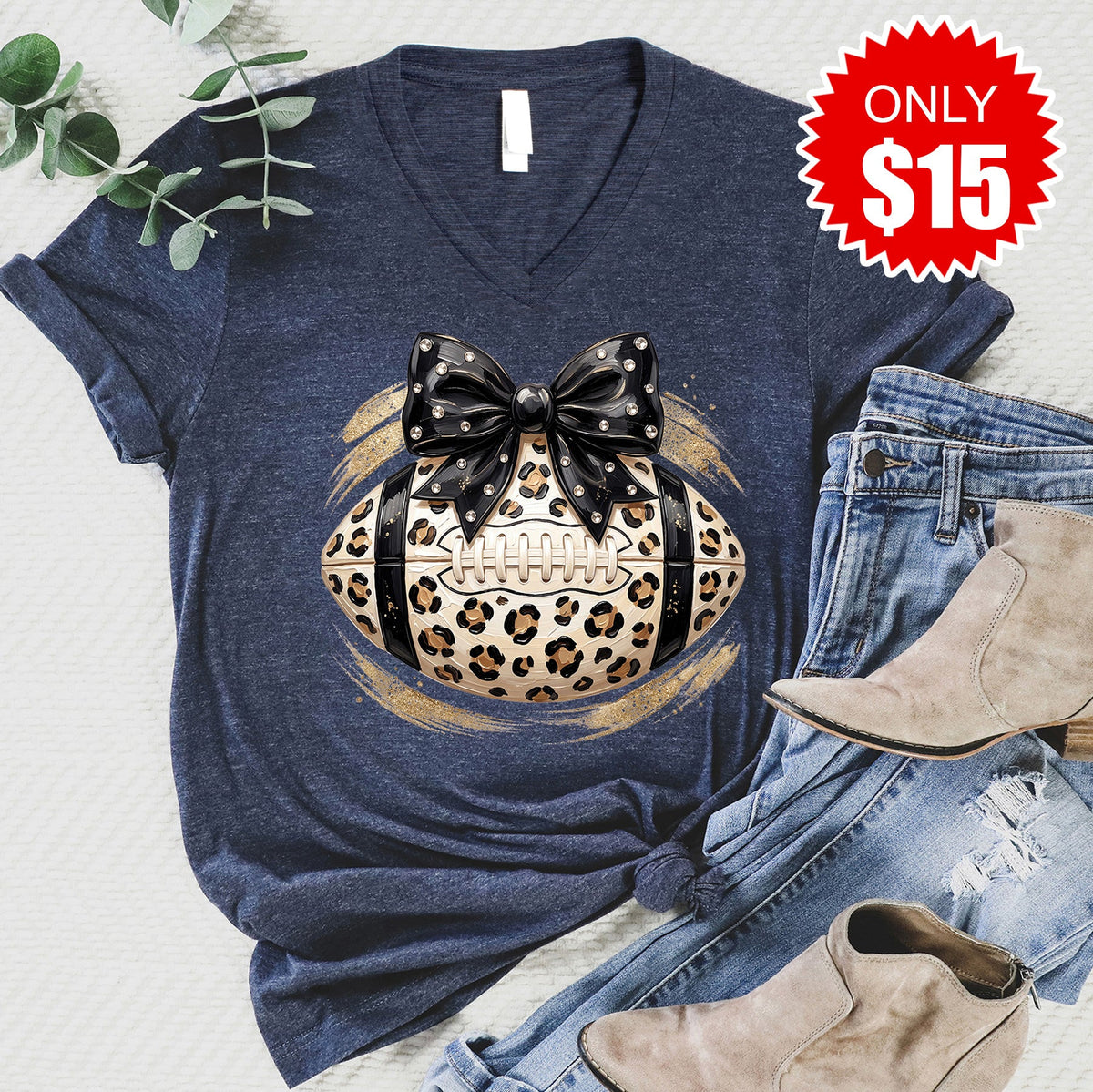 Football Leopard V-Neck - Heather Navy - 15