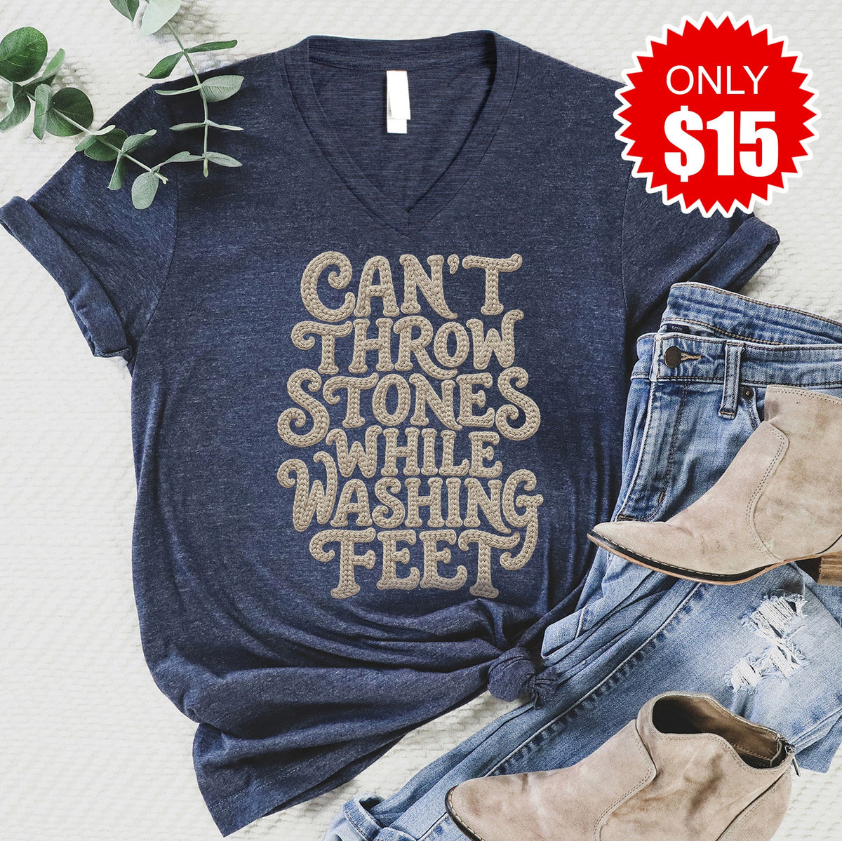 Washing Feet V-Neck - Heather Navy - 15