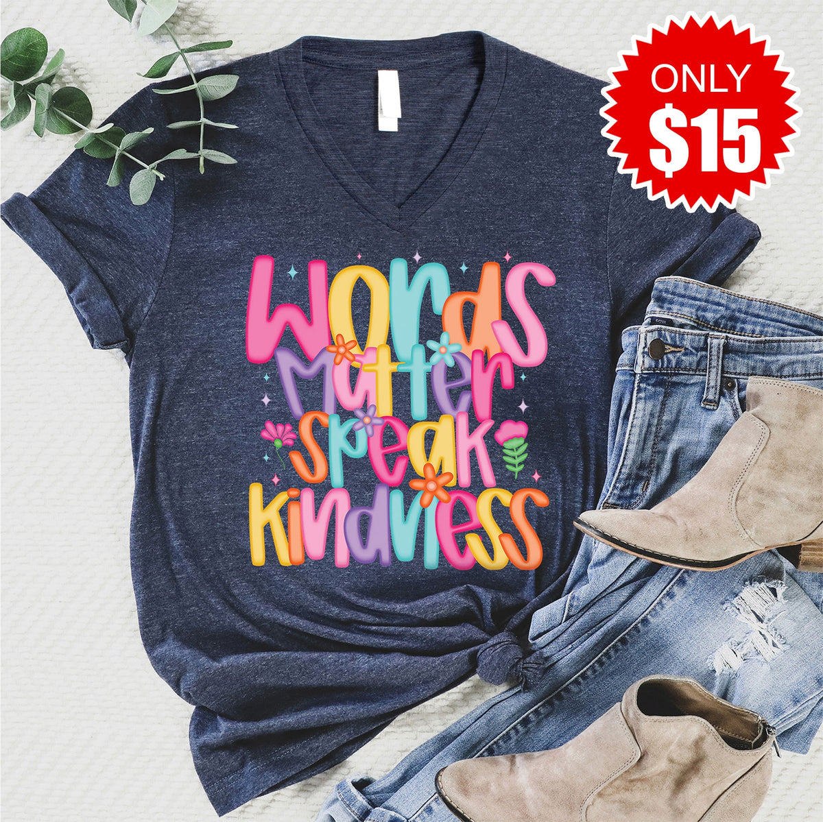 Words Matter V-Neck - Heather Navy - 15