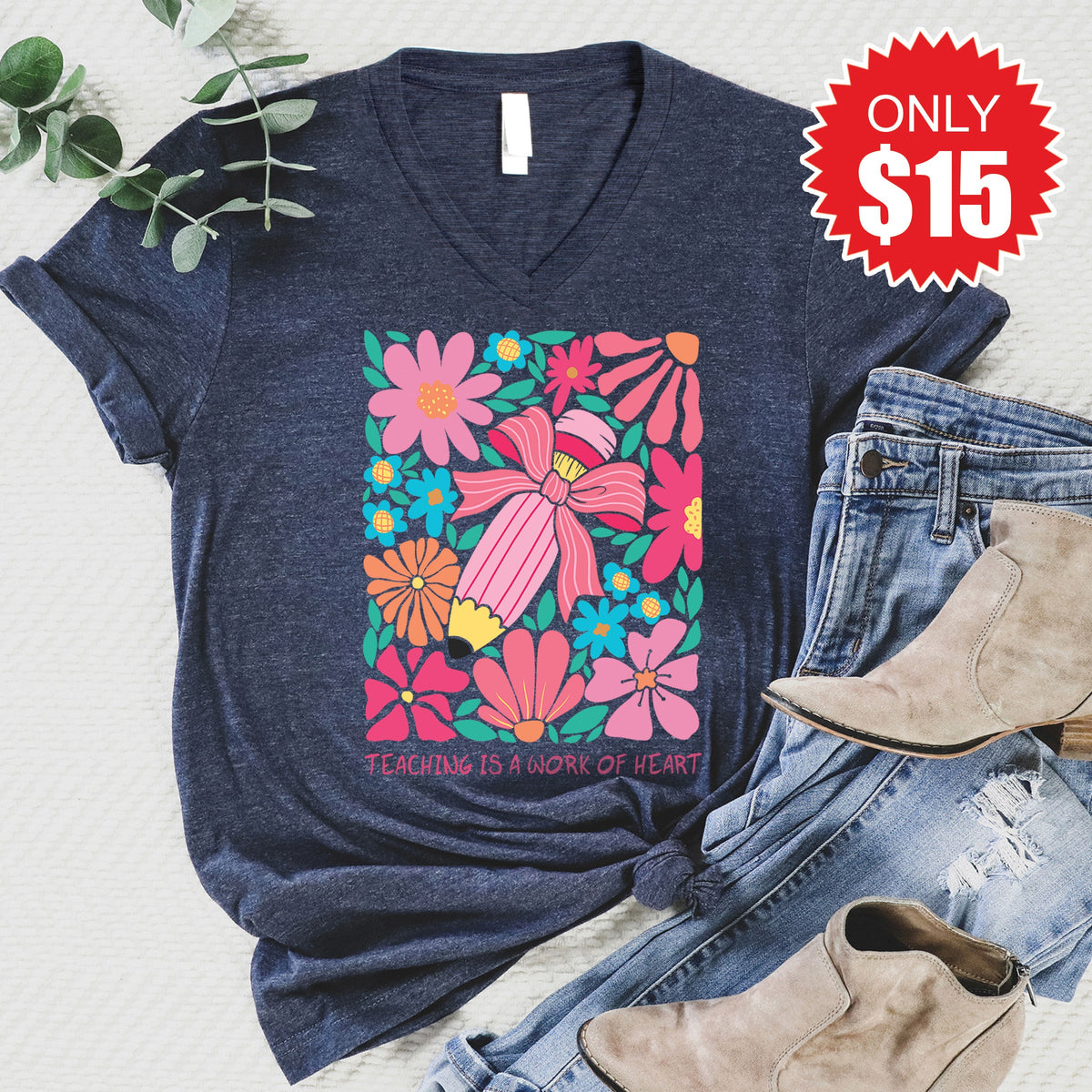 Work Of Heart V-Neck - Heather Navy - 15