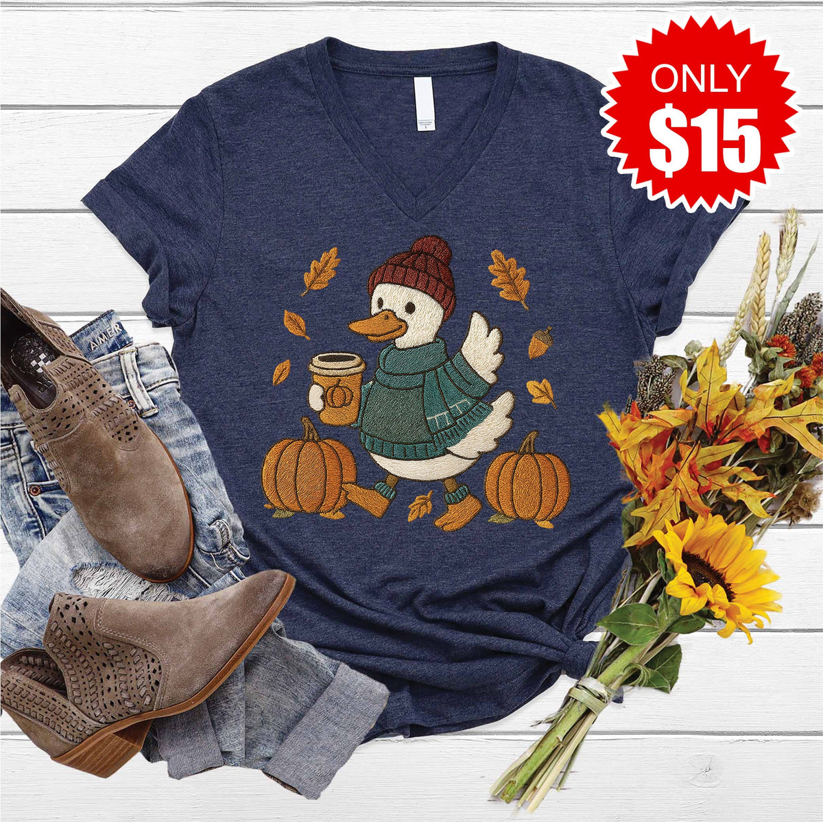 Cozy Duck V-Neck - Heather Navy - 15