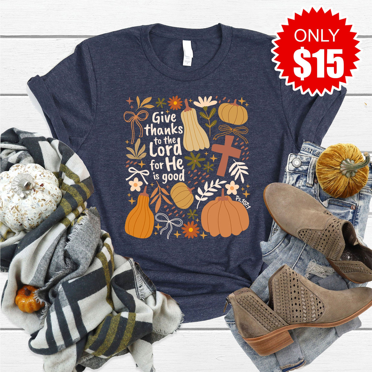 Give Thanks Collage Tee - Heather Navy - 15 product image 1