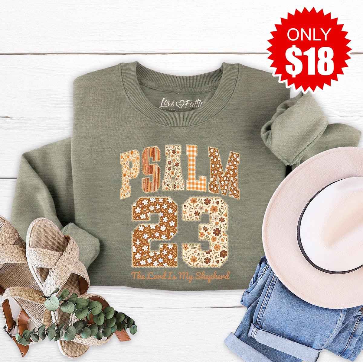 Psalm 23 Sweatshirt - Heather Olive - 18 product image 1