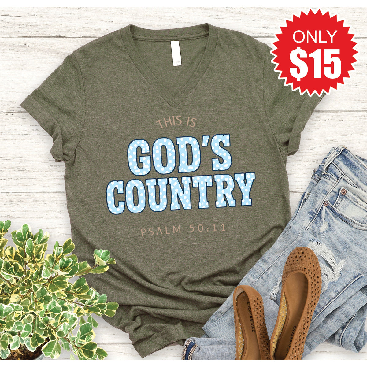 God's Country V-Neck - Heather Olive - 15