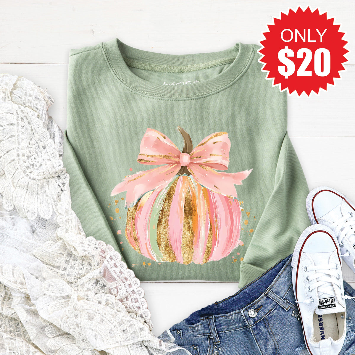 Pink Pumpkin Sweatshirt - Heather Sage - 20 product image 1