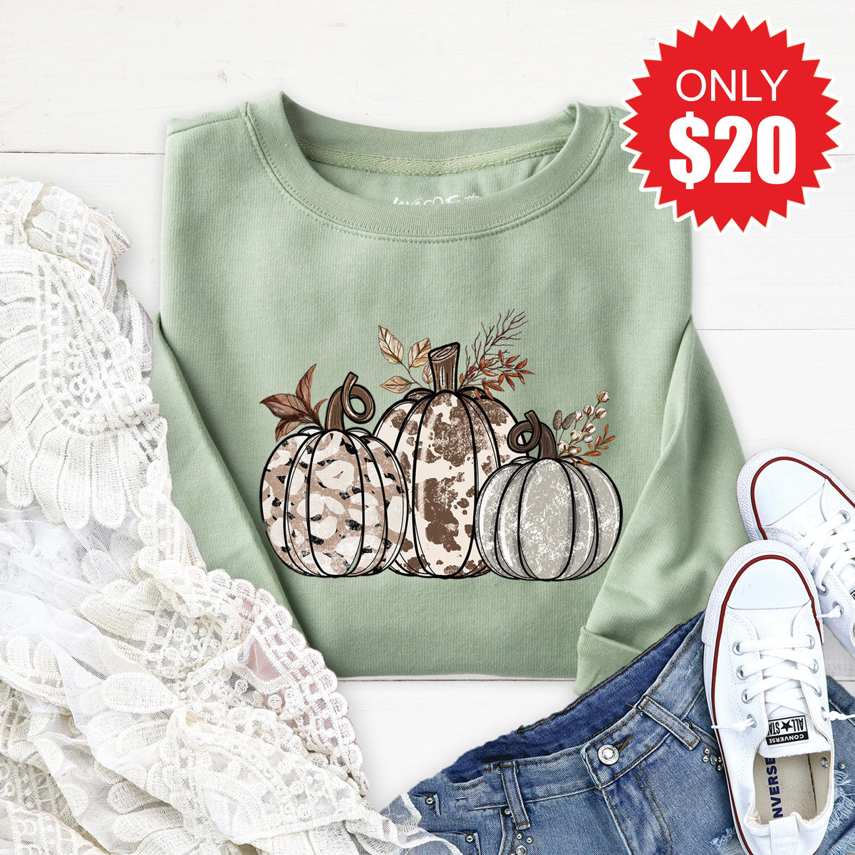 Pumpkin Trio Sweatshirt - Heather Sage - 20 product image 1