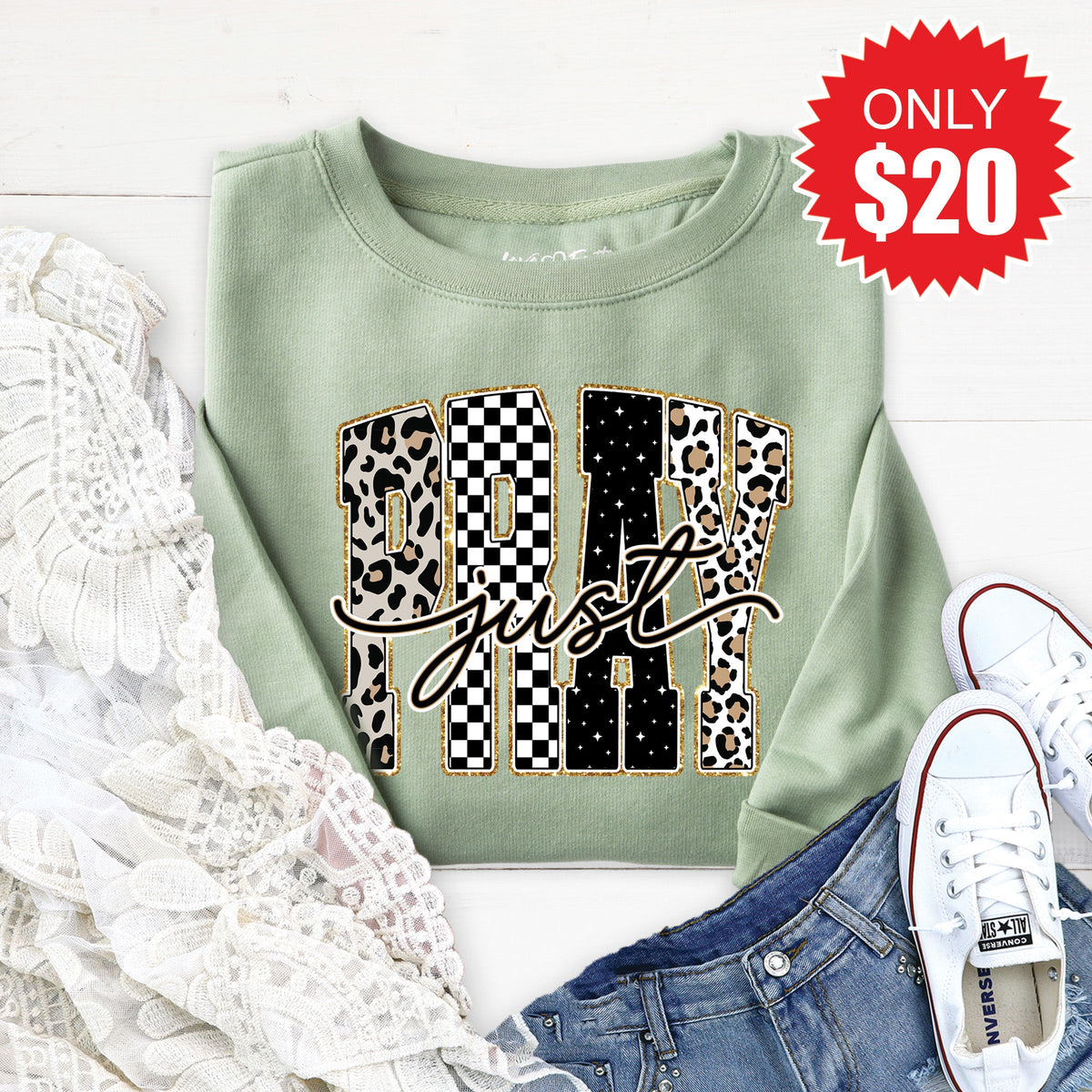 Just Pray Sweatshirt - Heather Sage - 20 product image 1