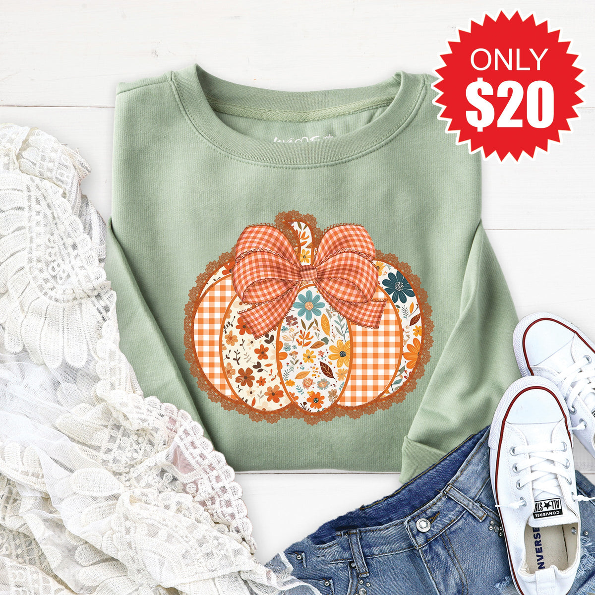 Pumpkin Sweatshirt - Heather Sage - 20 product image 1