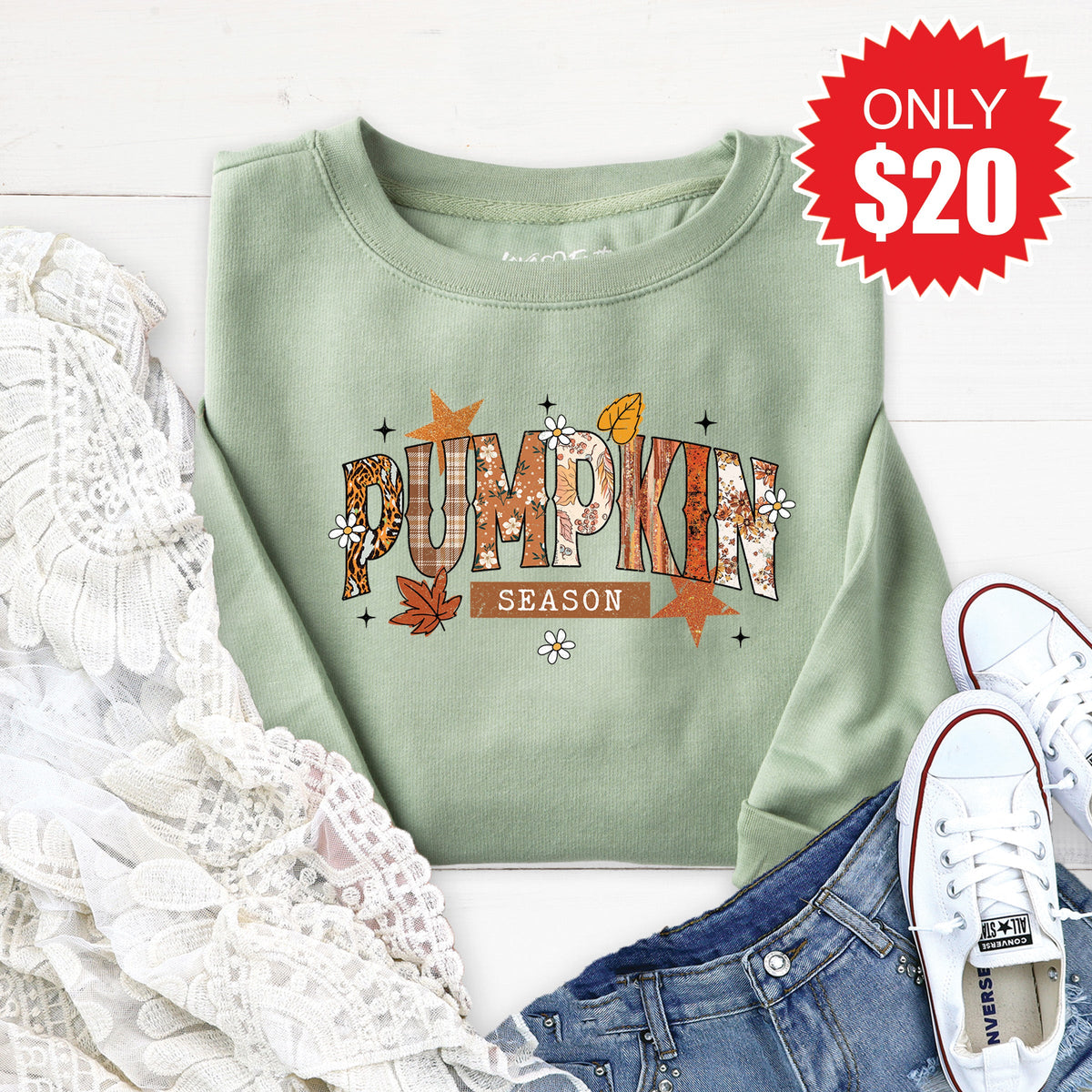 Pumpkin Season Sweatshirt - Heather Sage - 20 product image 1