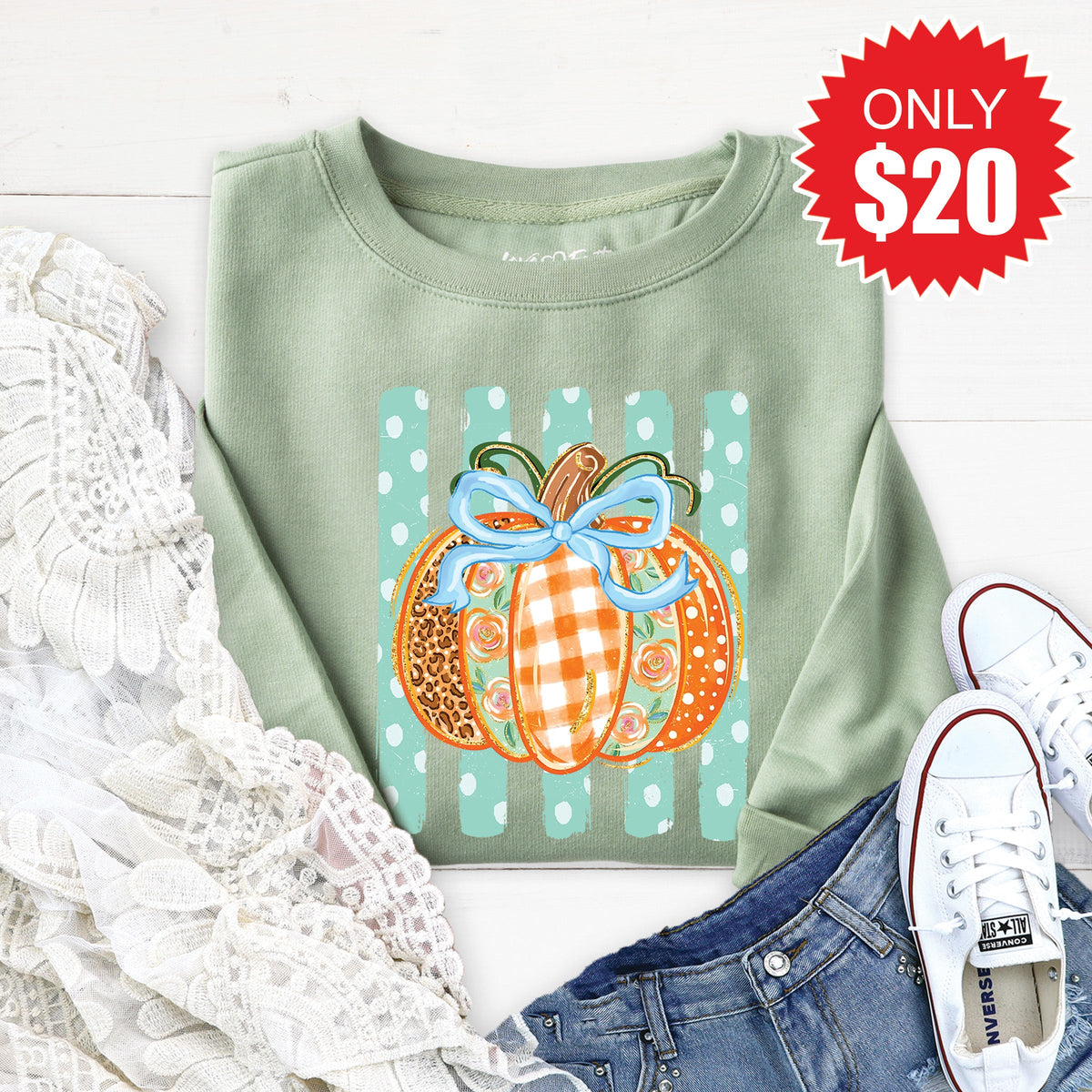 Pumpkin Sweatshirt - Heather Sage - 20 product image 1