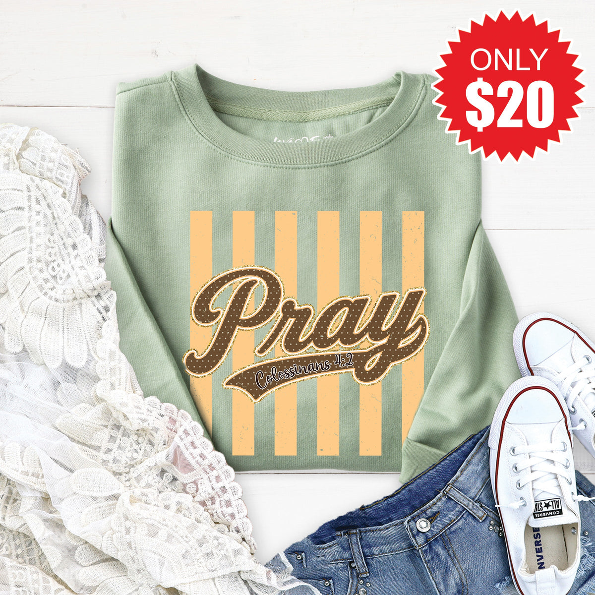 Pray Sweatshirt - Heather Sage - 20 product image 1