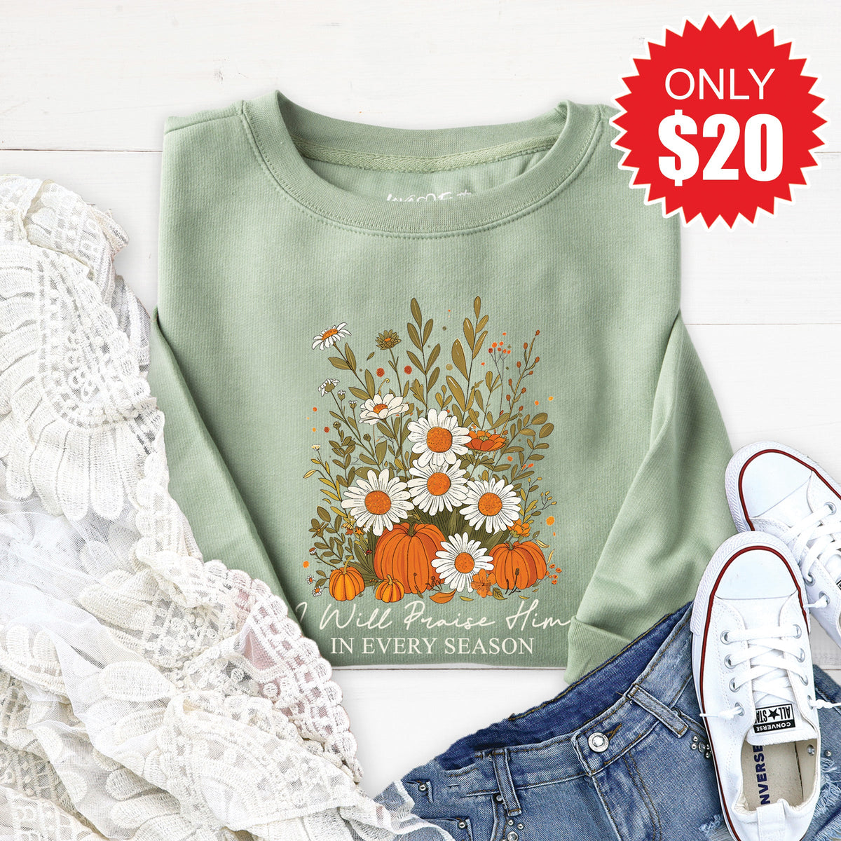 I Will Praise You Sweatshirt - Heather Sage - 20 product image 1