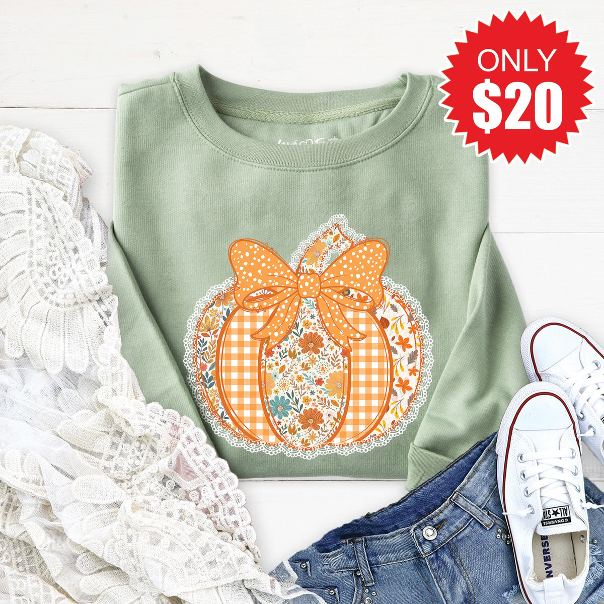 Pumpkin Sweatshirt - Heather Sage - 20 product image 1