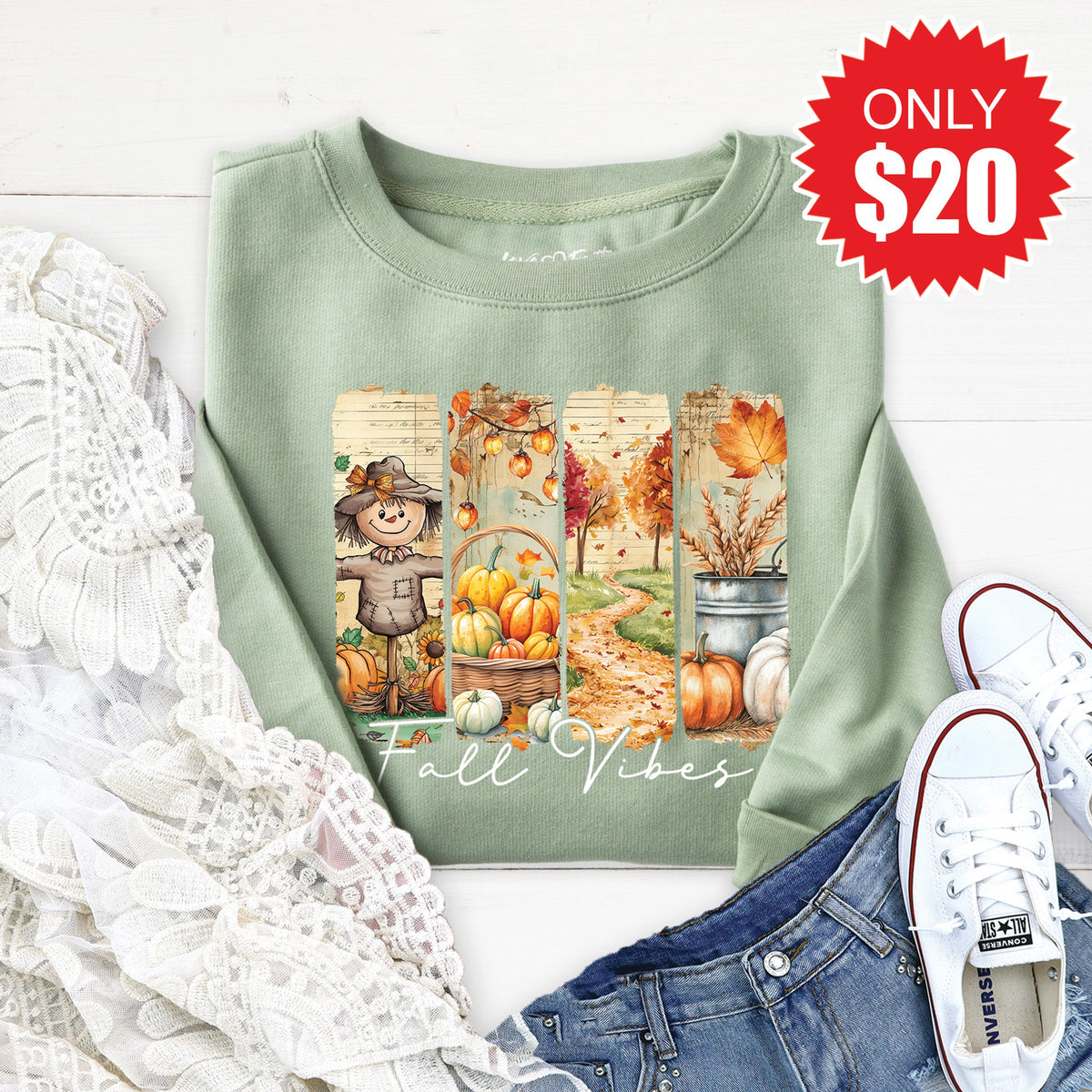 Fall Vibes Sweatshirt - Heather Sage - 20 product image 1