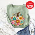Pumpkin Boho Floral Sweatshirt - Heather Sage - 20 product image 1