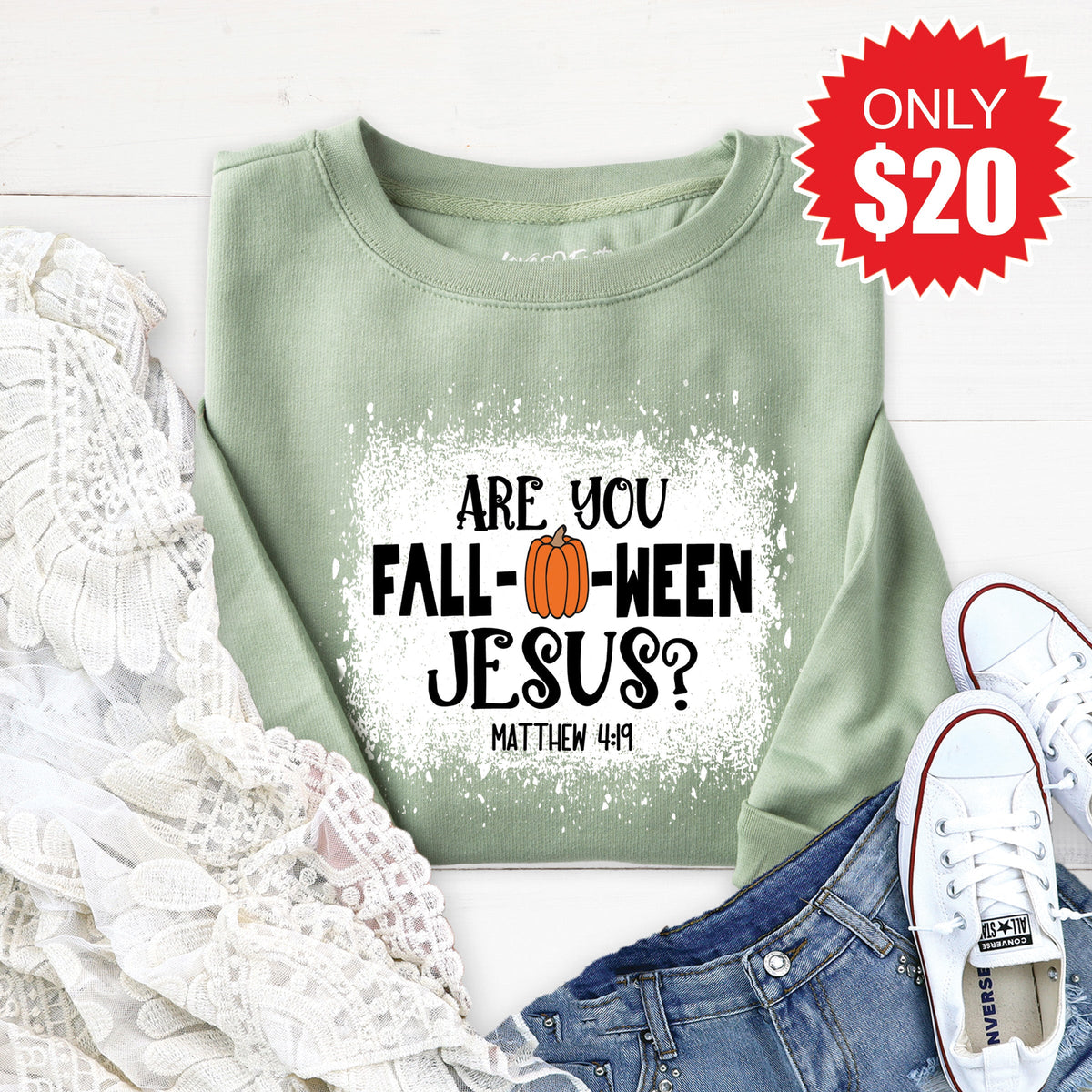 Are You Fall-O-Ween Jesus Sweatshirt - Heather Sage - 20 product image 1