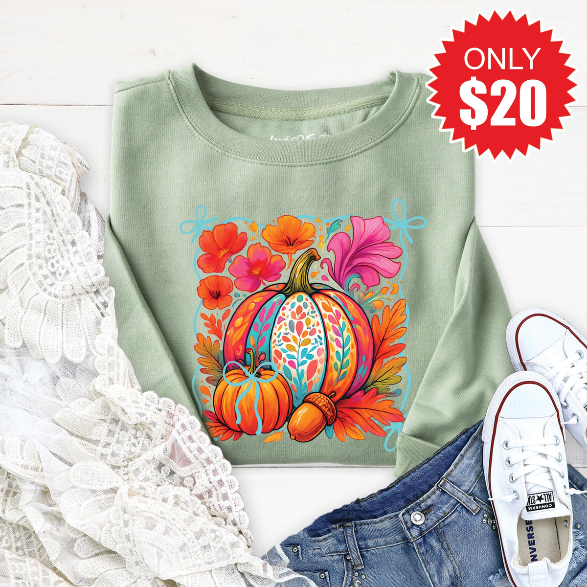 Pumpkins Sweatshirt - Heather Sage - 20 product image 1