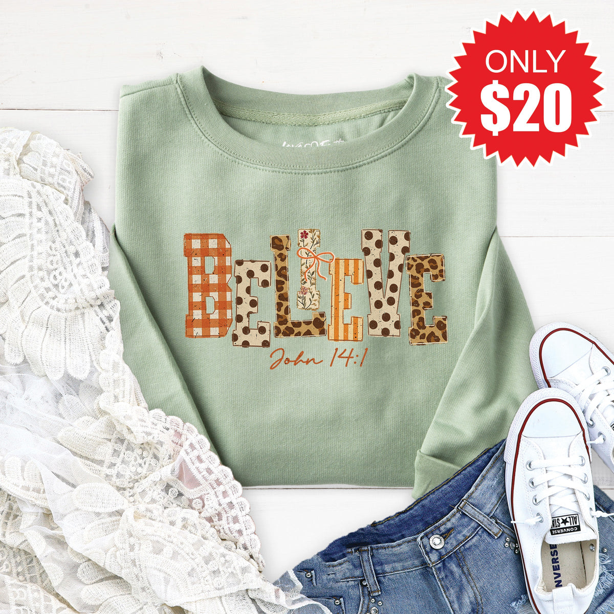 Believe Sweatshirt - Heather Sage - 20 product image 1