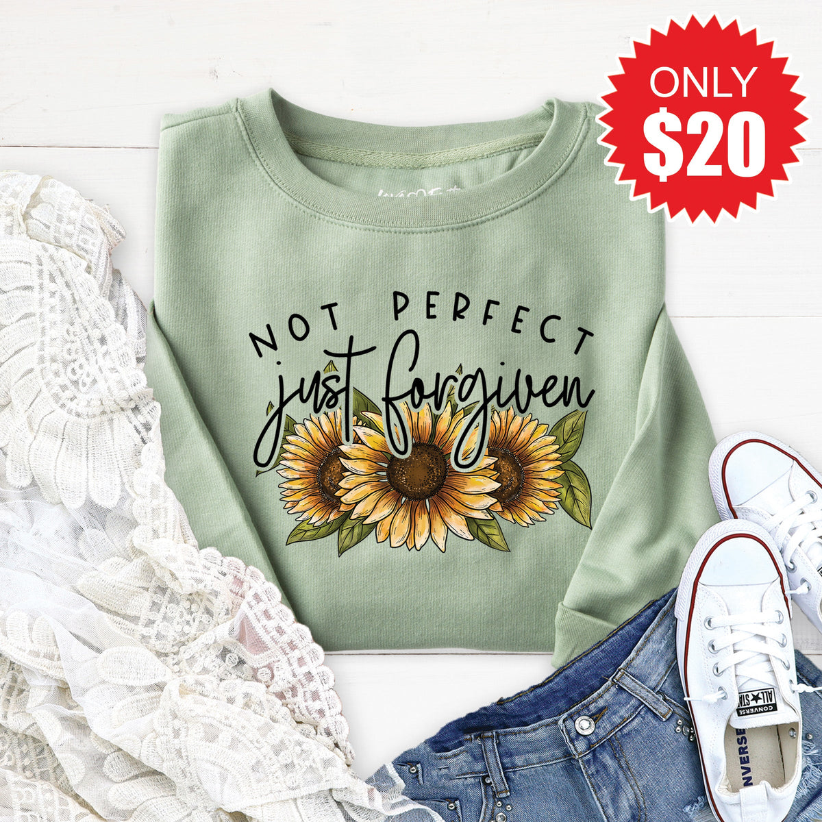 Not Perfect Just Forgiven Sweatshirt - Heather Sage - 20 product image 1