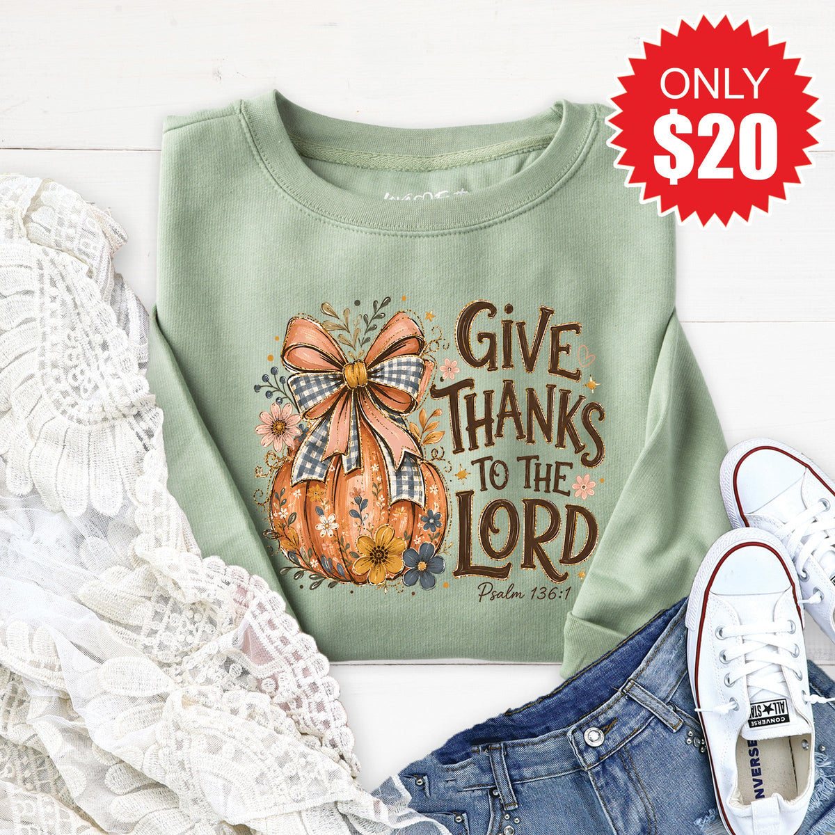 Give Thanks Sweatshirt - Heather Sage - 20 product image 1
