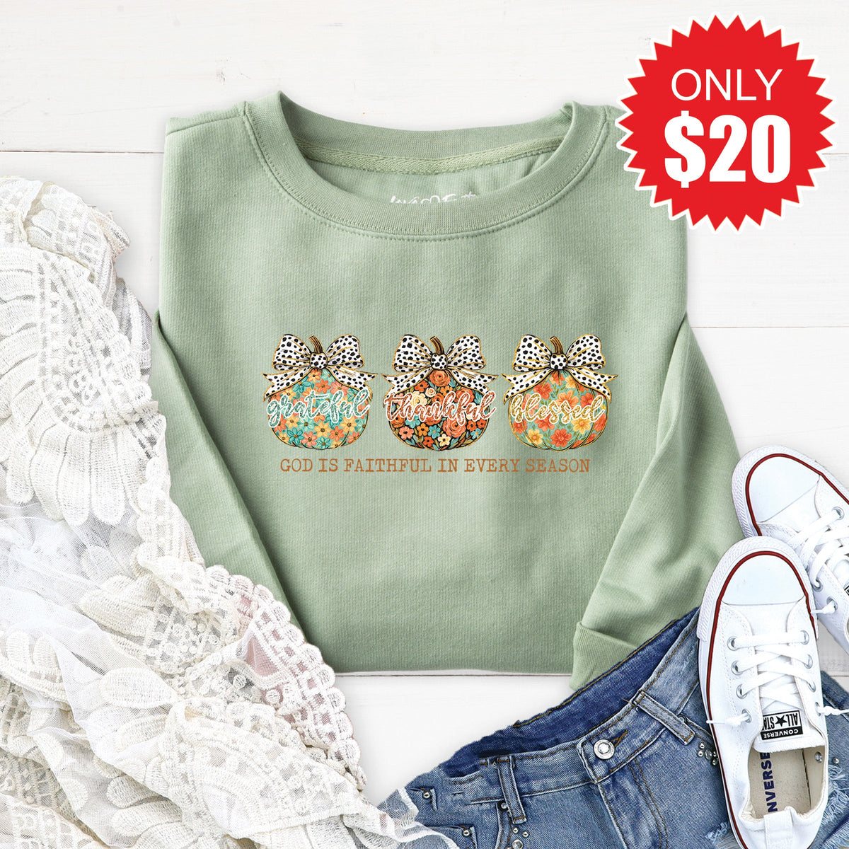 God is Faithful Sweatshirt - Heather Sage - 20 product image 1