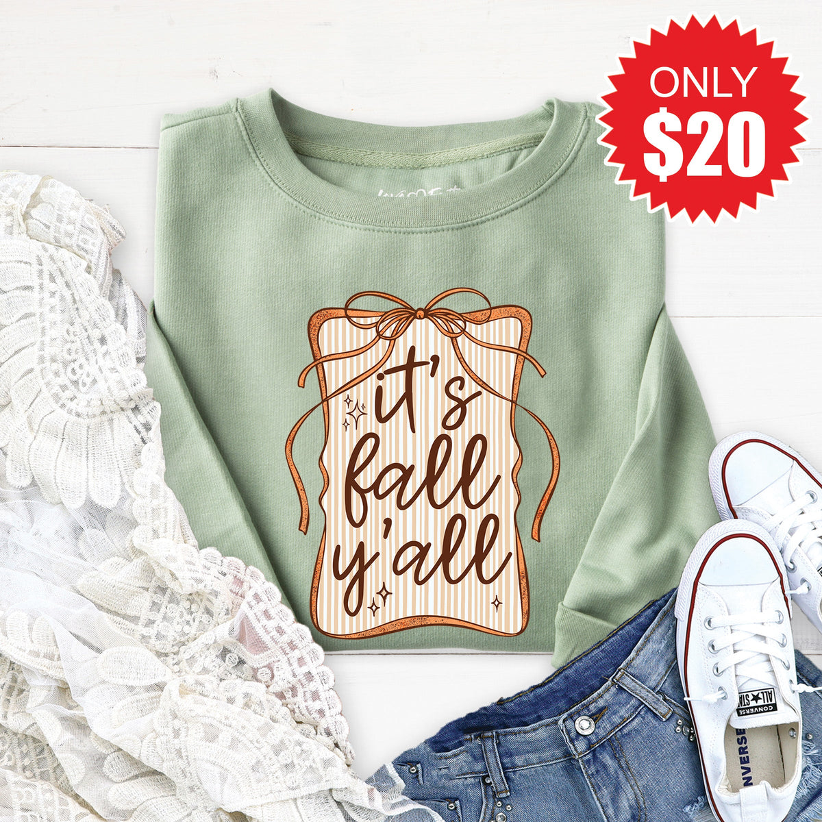 It's Fall Ya'll Sweatshirt - Heather Sage - 20 product image 1