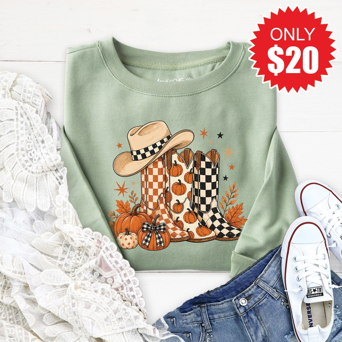 Fall Boots Sweatshirt - Heather Sage - 20 product image 1
