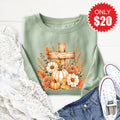 Cross And Pumpkins Sweatshirt - Heather Sage - 20 product image 1