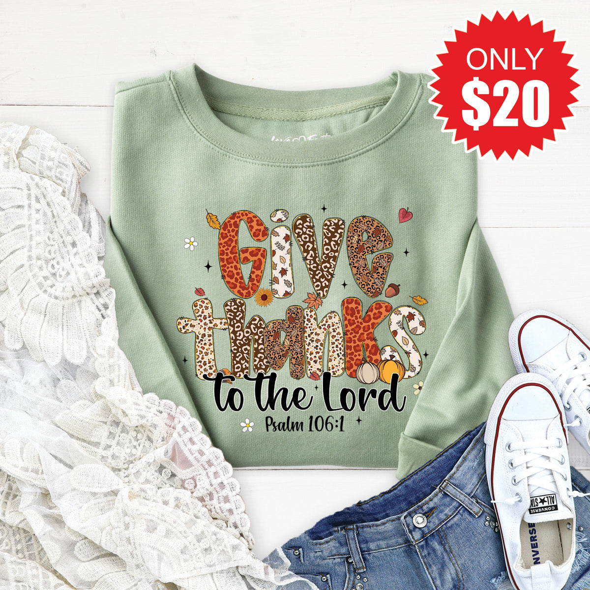 Give Thanks Sweatshirt - Heather Sage - 20 product image 1