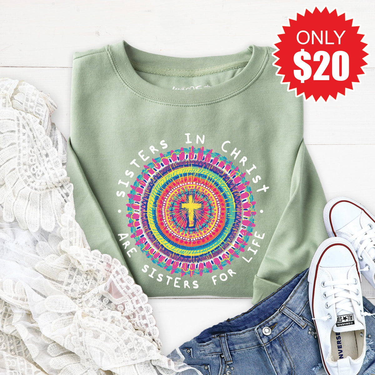 Sisters In Christ Sweatshirt - Heather Sage - 20 product image 1