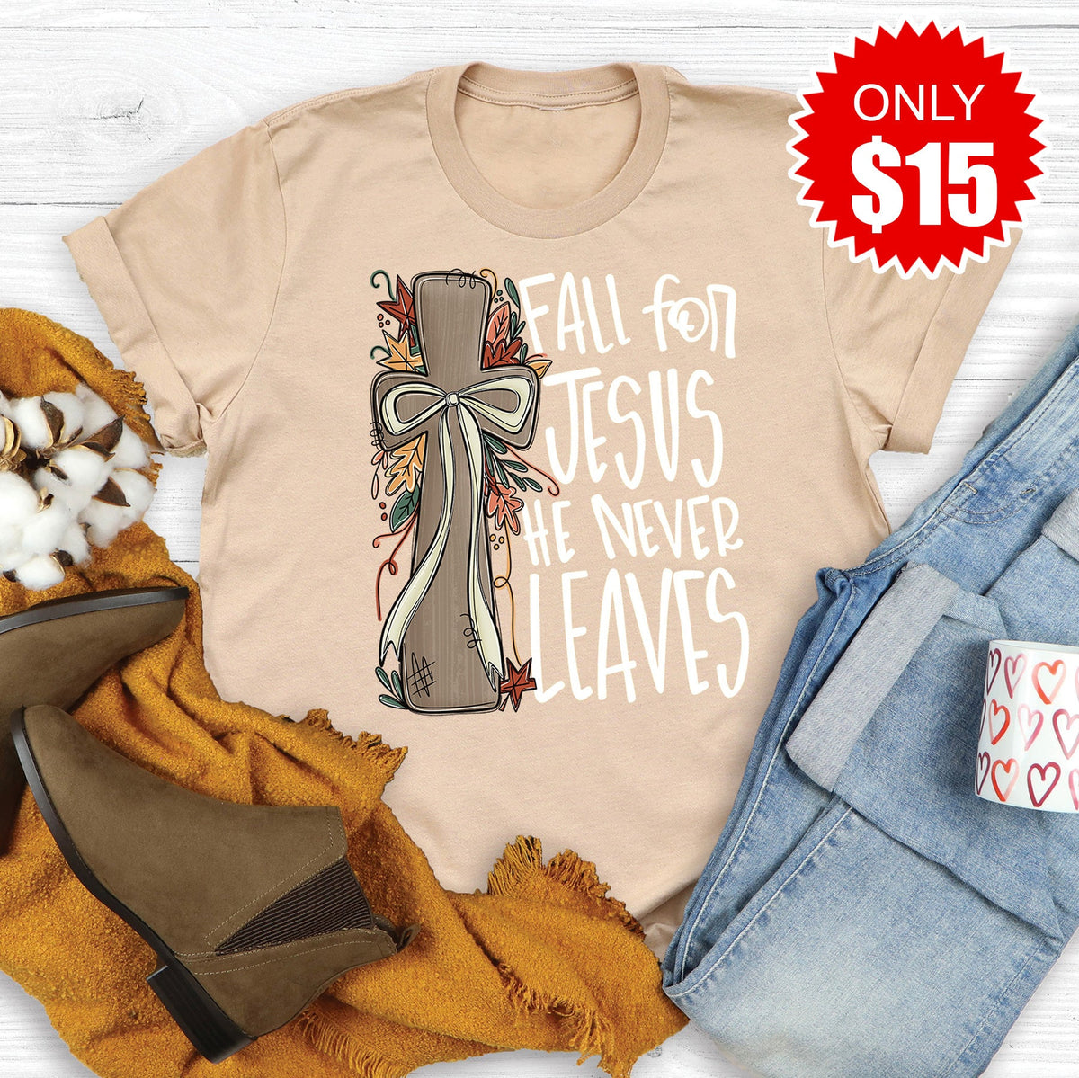 Fall For Jesus Tee - Heather Sand Dune - 15 product image 1