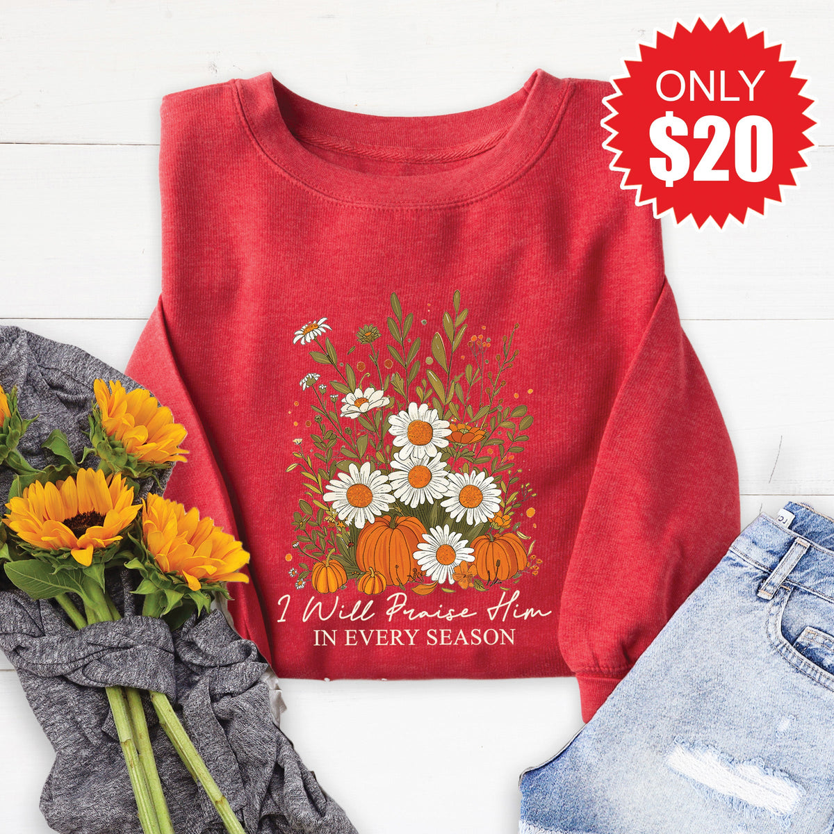 I Will Praise You Sweatshirt - Heather Scarlet - 20 product image 1